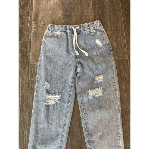 YMI Jeans USA XS Distressed Light Wash Denim Jogger Pants - Picture 2 of 5